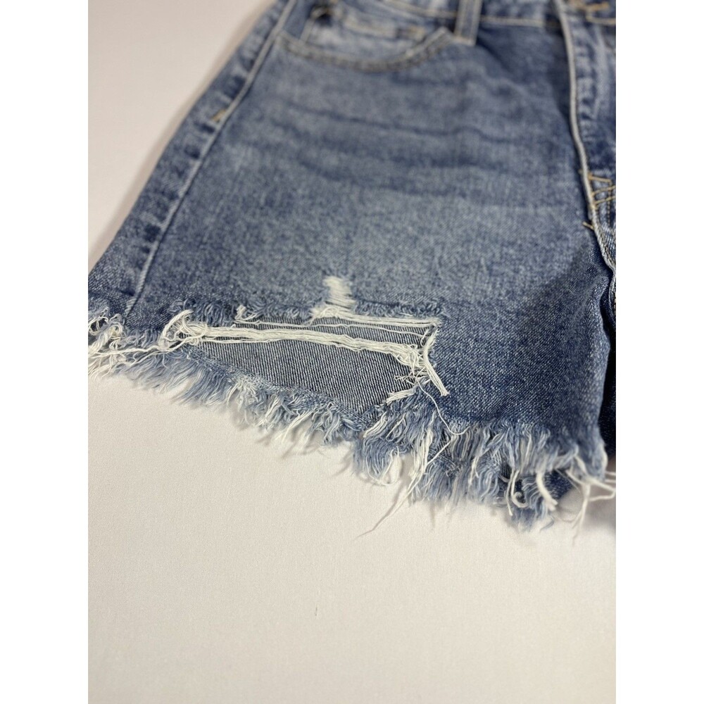 KanCan Distressed High Waisted Denim Shorts Medium Blue Wash Size 29 - Picture 13 of 13